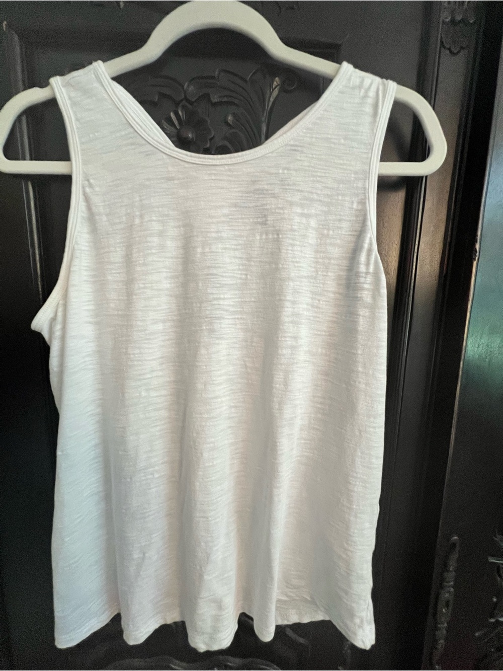 White House Black Market White Cross Back Tank Top Cotton Modal Slub Knit Size L